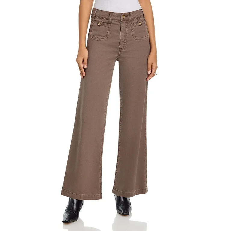 Paige Anessa High Rise Wide Leg Jeans in Vintage Mushroom Taupe