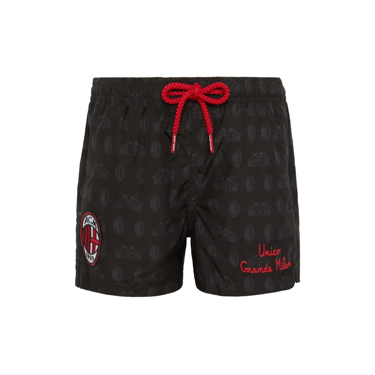 Mc2 Saint Barth Jean Lighting Lightweight Fabric Swim Shorts With Milan Logo Print Ac Special Edition Black Swimshort