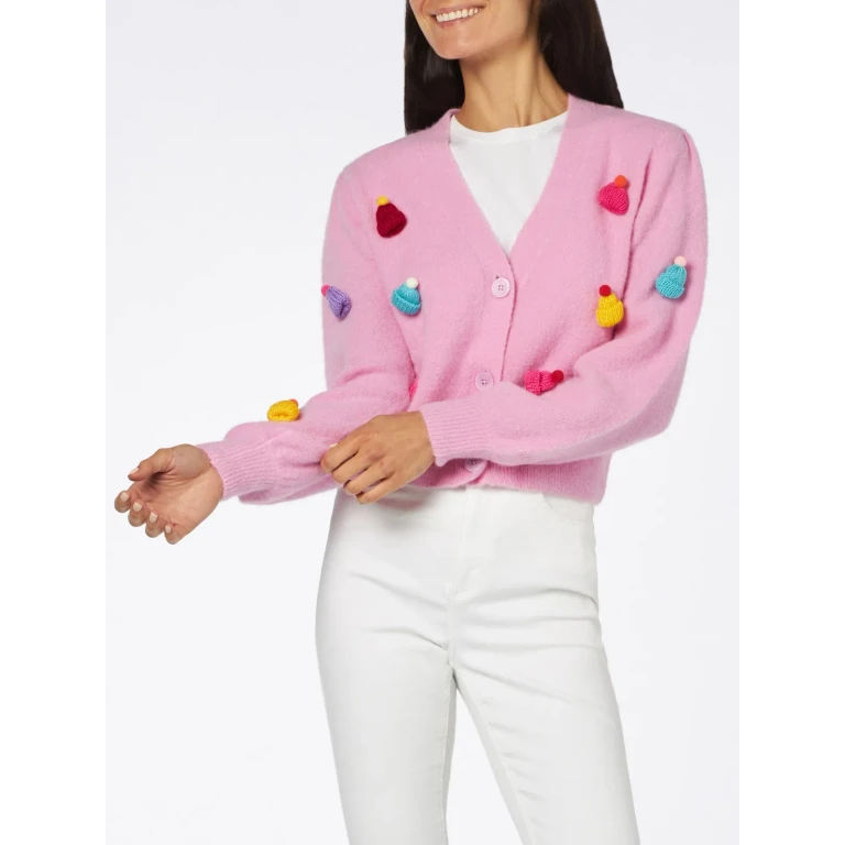 MC2 Saint Barth Lyza Soft Cropped Cardigan With Crochet Hearts