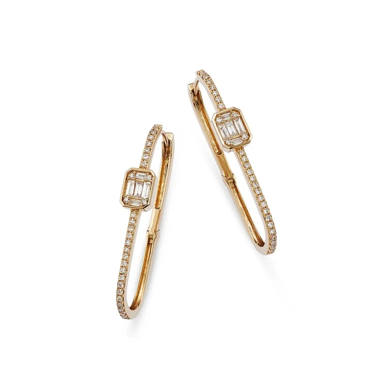 Diamond Oval Hoop Earrings in 14K Yellow Gold, 0.52 tcw