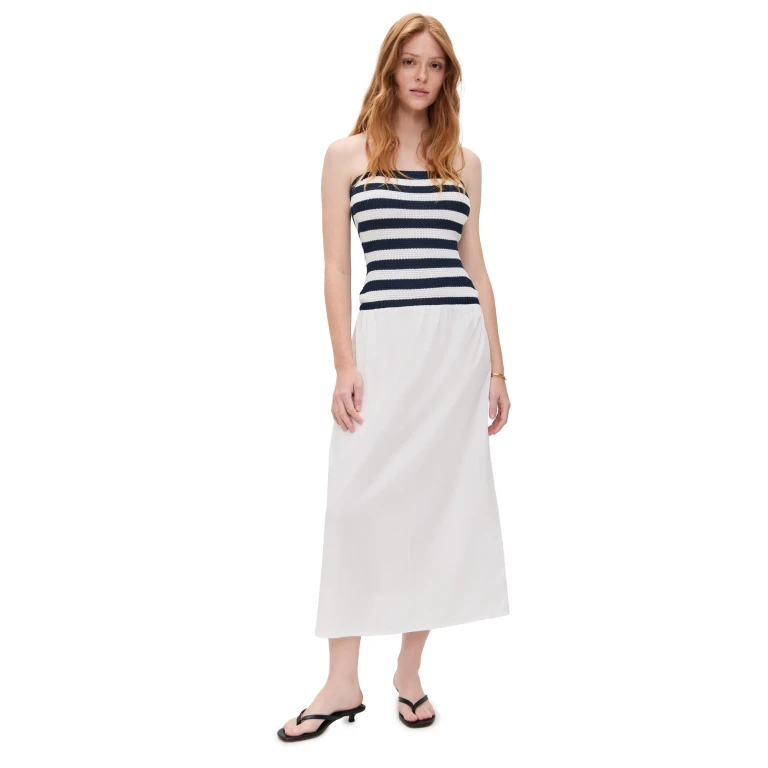 Onia Crochet Knit Poplin Maxi Dress Deep Navy/White XL