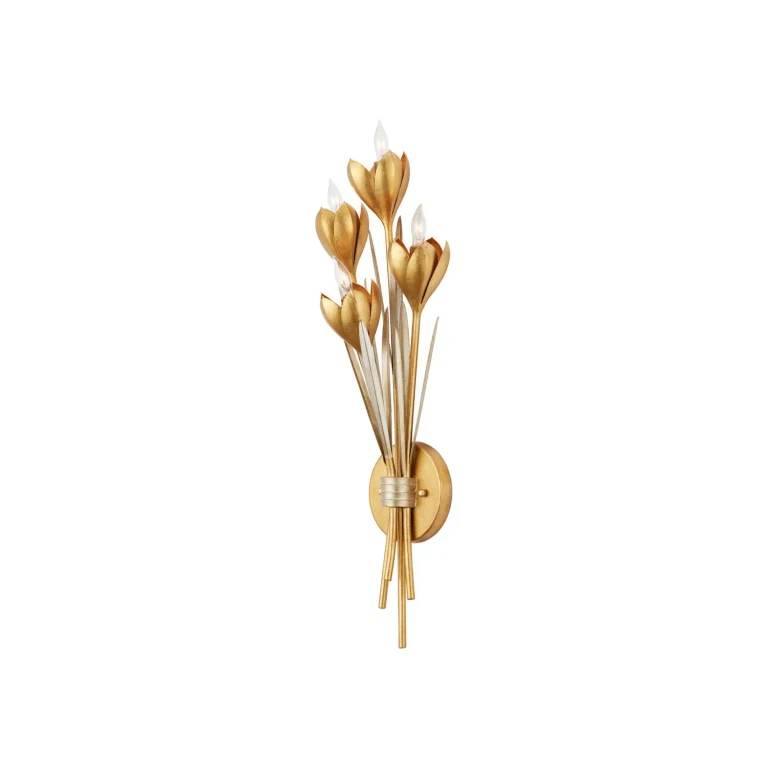 Contemporary Gold Leaf Contemporary Silver Leaf Wall Sconce from the Hortensia Collection