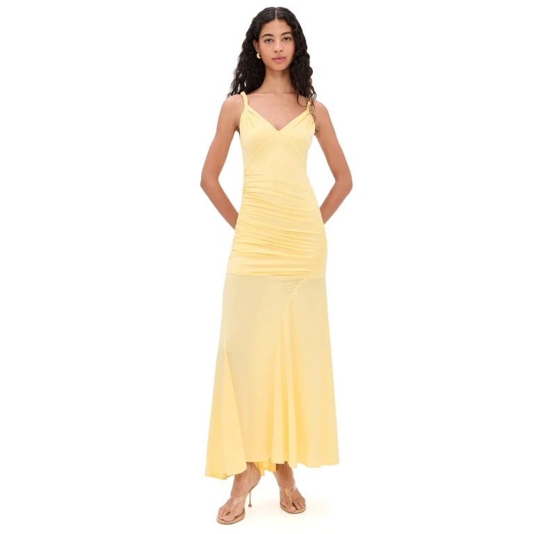ALICE + OLIVIA Bianca Twist Strap Asymmetrical Godet Maxi Dress Butter 2