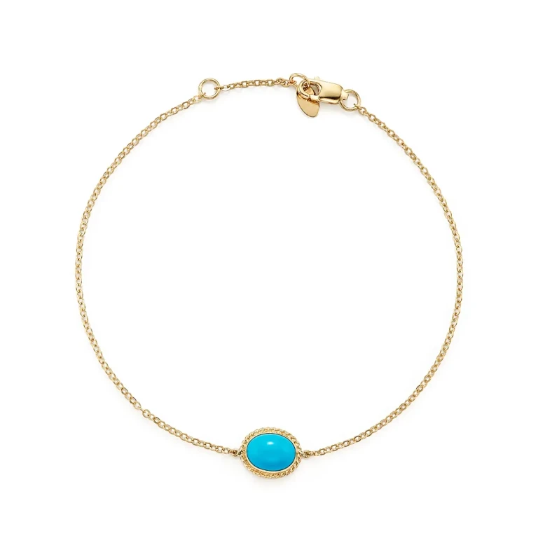 Oval Bezel Set Turquoise Chain Bracelet in 14K Yellow Gold