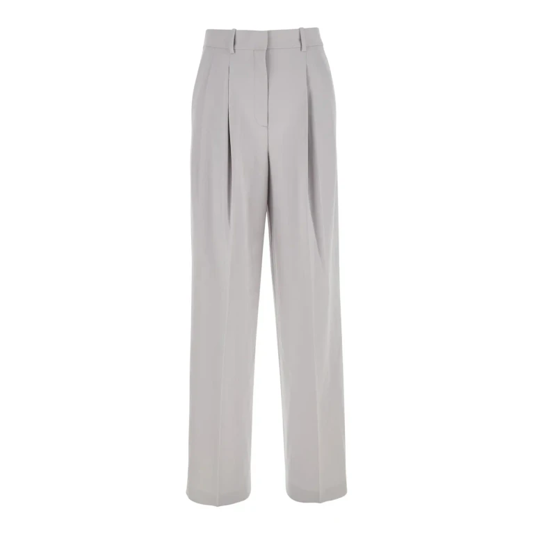 Theory Metallic Pants With High Waist And Front Pences In Tech Fabric Woman