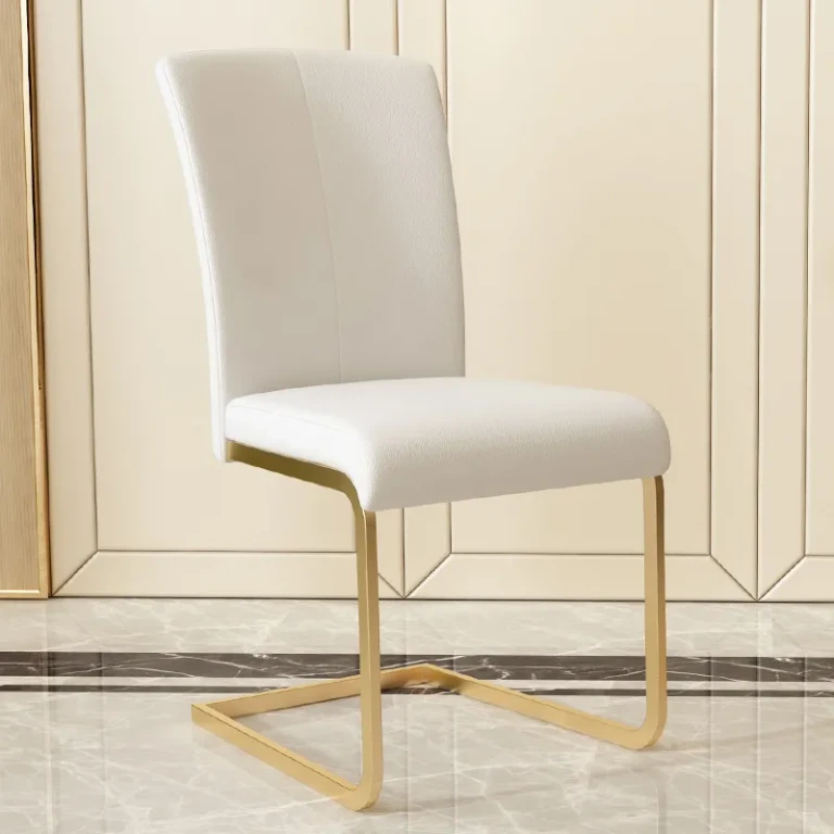 Set of 2 Modern Minimalist Dining Chairs PU Leather Upholstered Warm White Dining Room Chairs