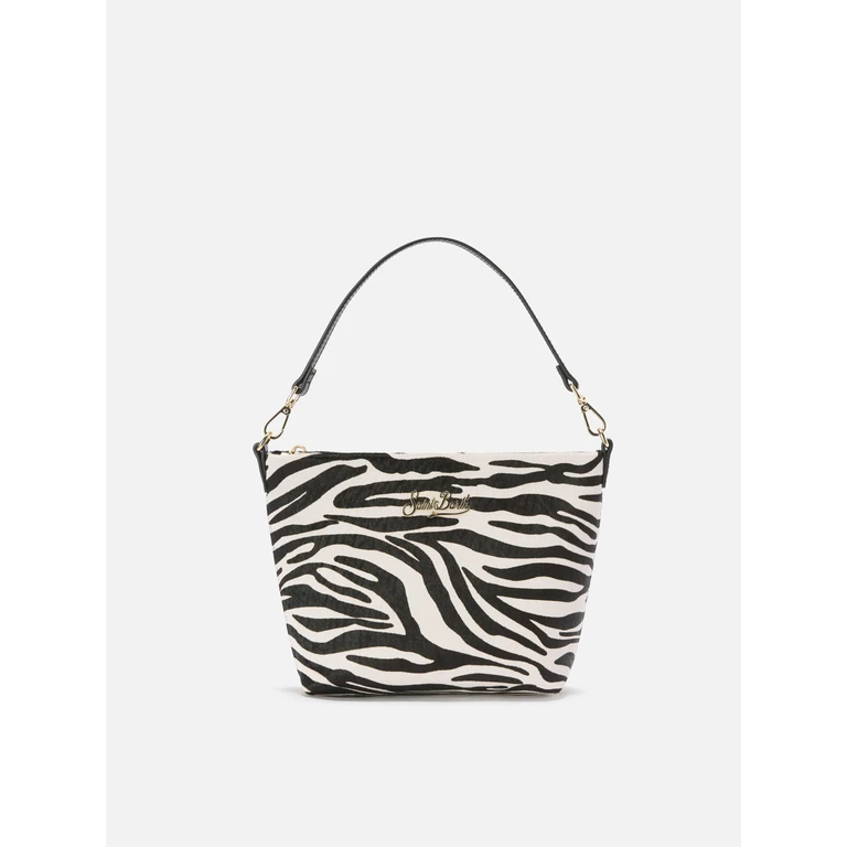 Mc2 Saint Barth Aline Shoulder Bag Brushed Leather And Zebra-Print Calf Hair White - Unisex