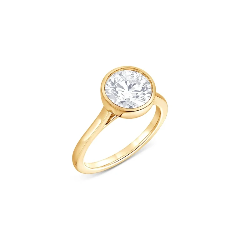 Certified Lab Grown Diamond Bezel Engagement Ring in 18K Yellow Gold, 2.0 tcw