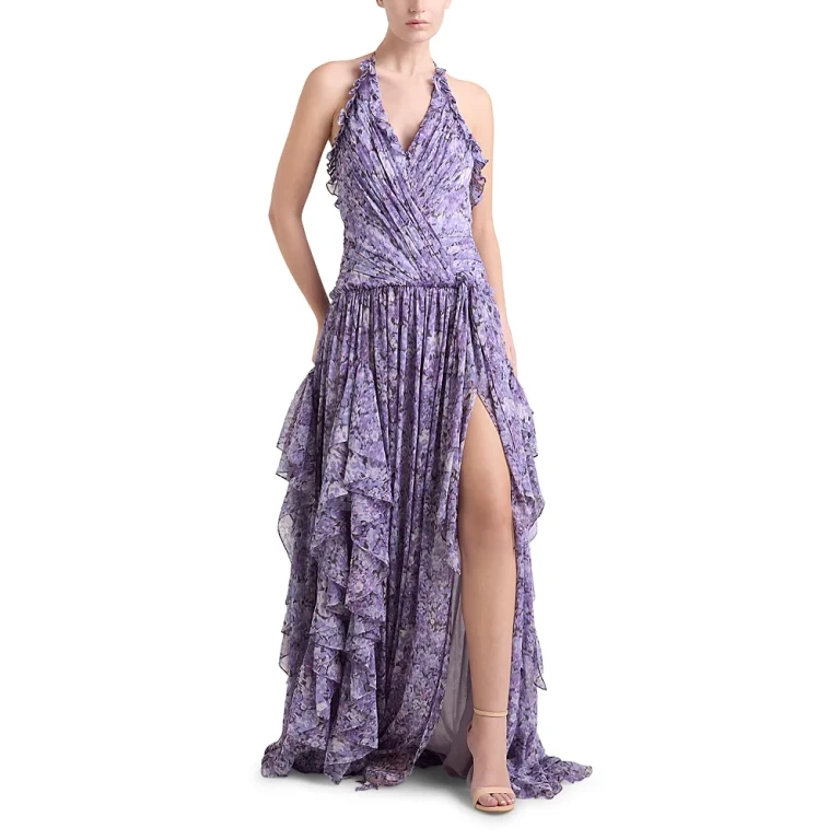 Cinq a Sept Painted Hydrangea Agatha Ruffle Gown