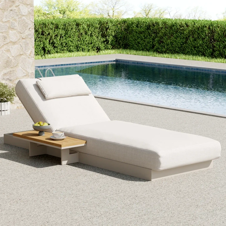78.7" Tevara Teak & Aluminum Outdoor Lounger Daybed Modern Yard & Patio Furniture in Gray Cushion & Pillow Included