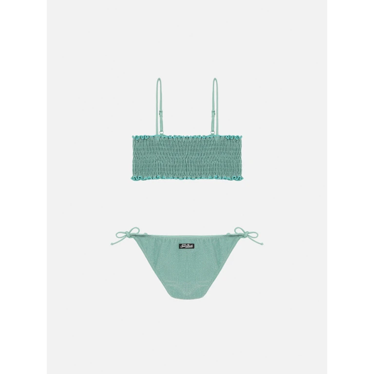 Mc2 Saint Barth Tilly Lurex Bikini With Smocked Point Embroidery Green