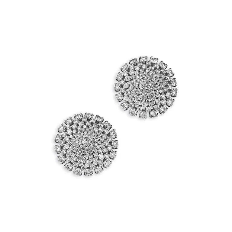 Diamond Gradient Cluster Circle Stud Earrings in 14K White Gold, 3.0 tcw