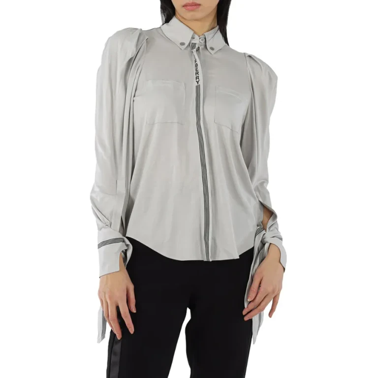 Burberry Grey Melange Stripe And Logo-trimmed Wool And Silk Shirt