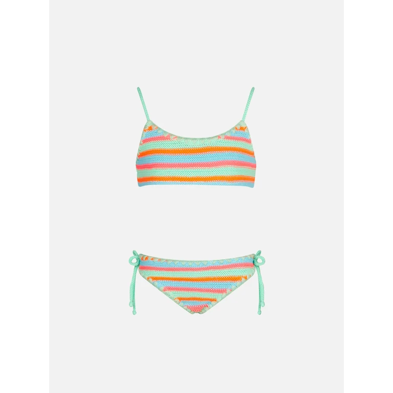 Mc2 Saint Barth Girl Bralette Bikini Crochet With Multicolor Stripes Green