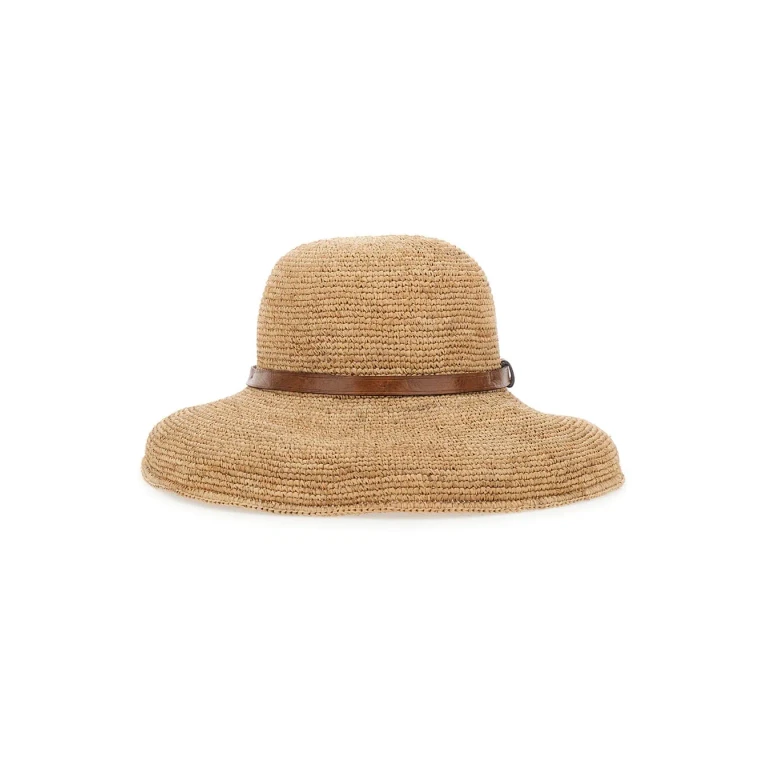 Ibeliv rova Beige Hat With Leather Band And Flat Crown In Raffia Woman