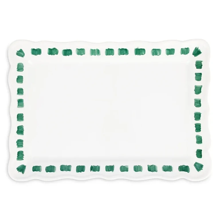 Vietri Lisbon Green Stitch Rectangular Platter