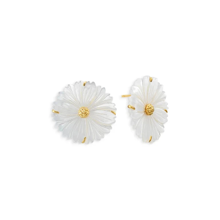 Capucine De Wulf Mermaid Garden Mother Of Pearl Blossom Statement Stud Earrings in 18K Gold Plated
