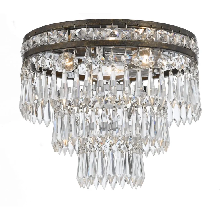 Mercer 3-Light 11" Ceiling Light in English Bronze with Clear Hand Cut Crystals