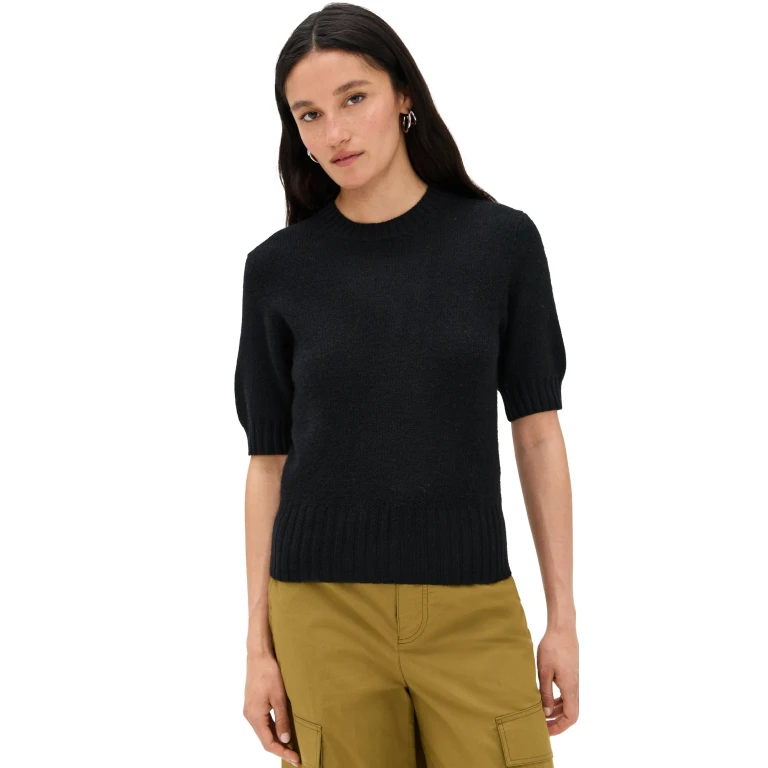 White & Warren Cashmere T-Shirt Sweater Black S