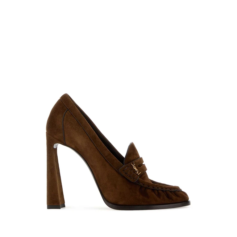 Saint Laurent Brown Suede Le Loafers Pumps Darkhavana Scarpe Con Tacco - Women