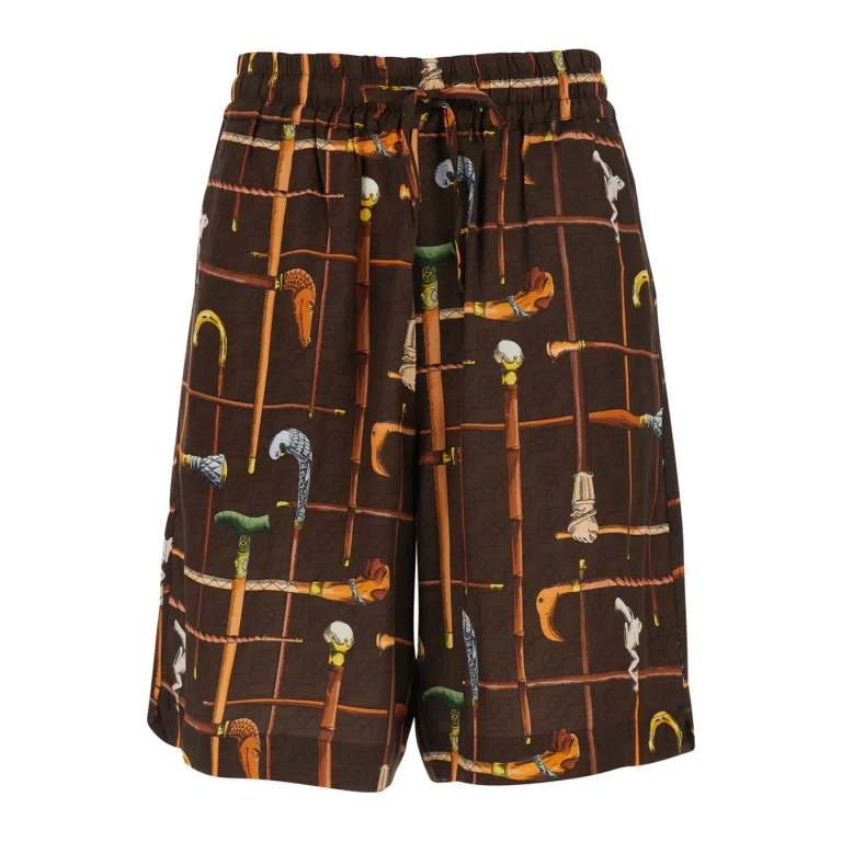 Drôle de Monsieur cannes Brown Bermuda Shorts With Elasticated Waist And All-over Print In Brown Viscose For Men