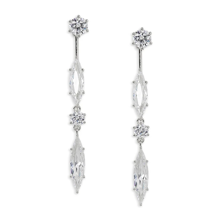 Nadri Btrx Mixed Cubic Zirconia Front to Back Earrings in Rhodium Plated