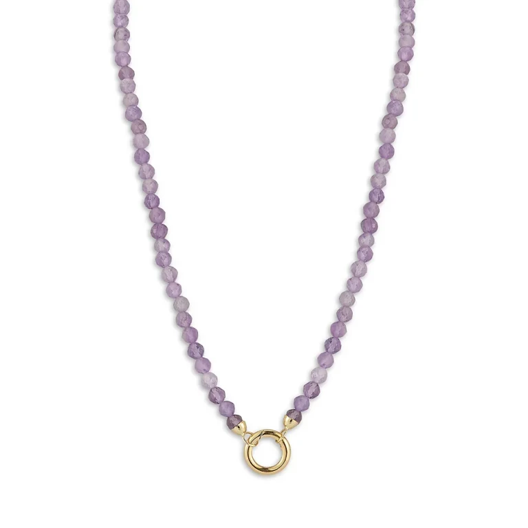14K Yellow Gold Amethyst Bead Circle Pendant Necklace, 17