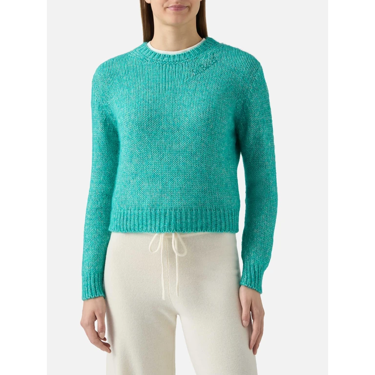 Mc2 Saint Barth New Queen Crop Soft Crewneck With St. Barth Embroidery Green - Women