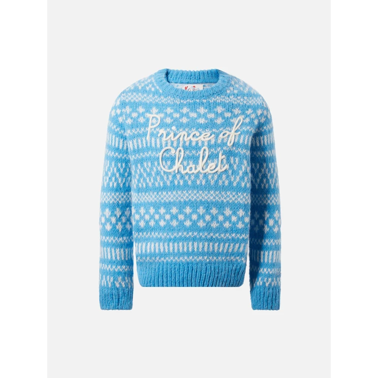 Mc2 Saint Barth Light Blue Crewneck Douglas Soft With Prince Of Chalet Embroidery Sky