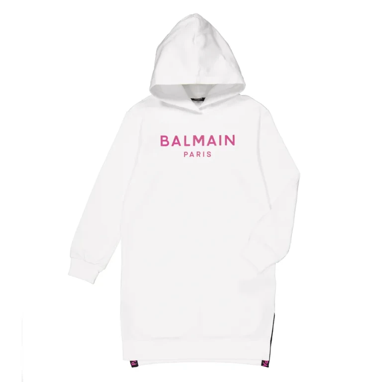 Balmain Girls Logo Embroidered Hooded Dress