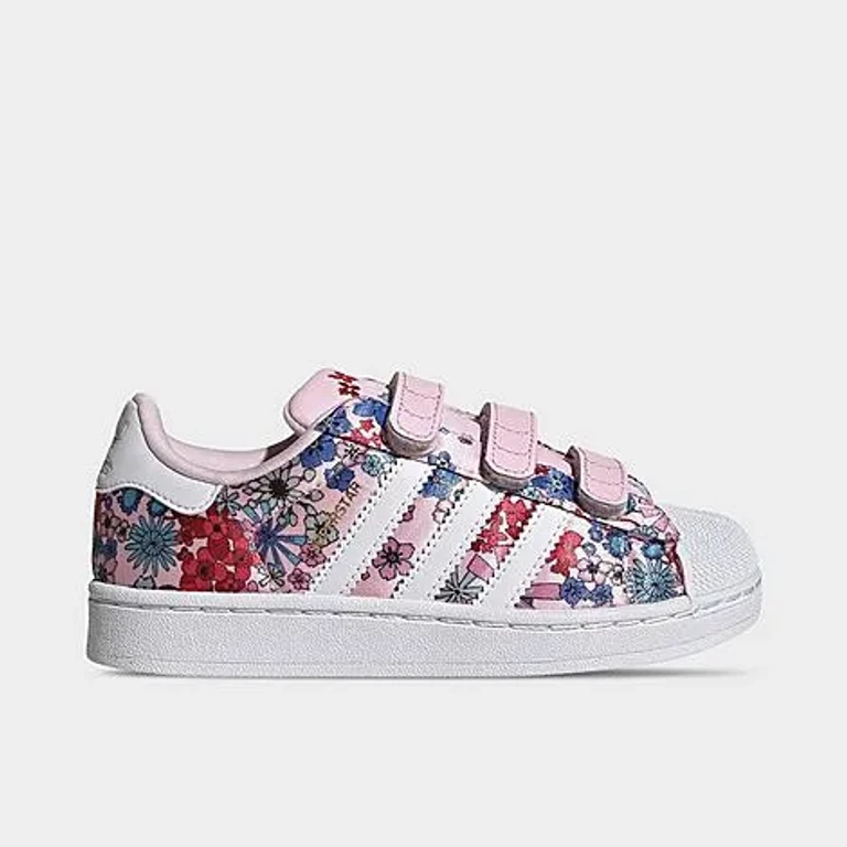adidas Girls' Little Kids Originals x Liberty London Superstar II Comfort Closure Casual Shoes in Clear Pink/Cloud White/Light Pink Size: 1.0
