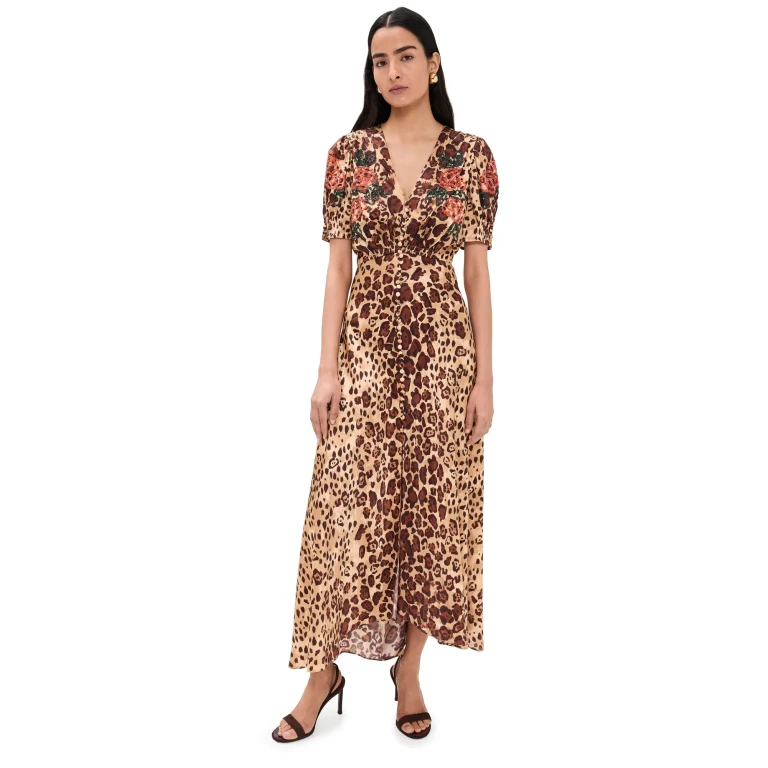 SALONI Lea Silk Dress Feather Raspberry Plmt 6