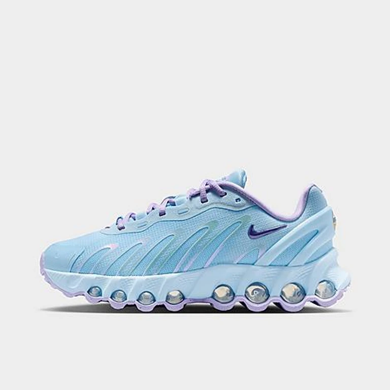 Nike Big Kids Air Max Dn8 Casual Shoes in Celestine Blue/Metallic Silver/Vivid Orange Size: 3.5