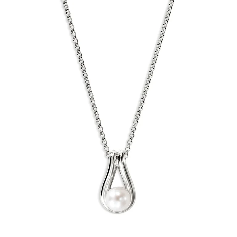 John Hardy Sterling Silver Surf Cultured Freshwater Pearl Open Pendant Necklace, 18-20