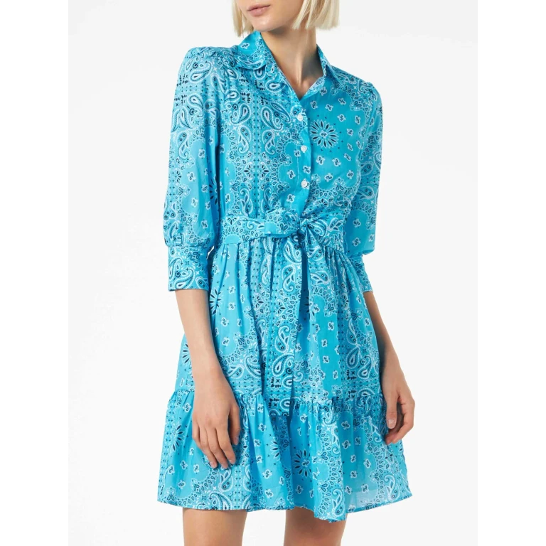 MC2 Saint Barth Bandana Print Cotton Short Dress Daisi With Embroideries
