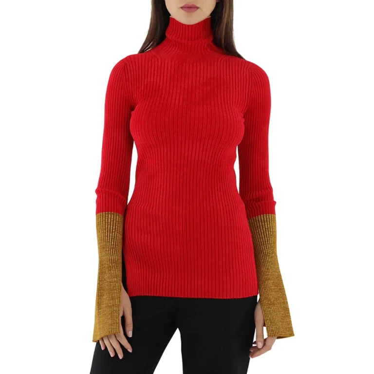 Moncler Ladies 1952 Turtleneck Contrast Cuff Sweater