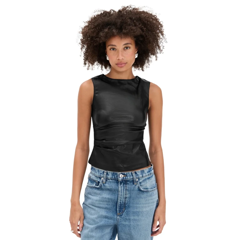 Joe's Jeans The Meg Vegan Leather Top Dark Chocolate XS