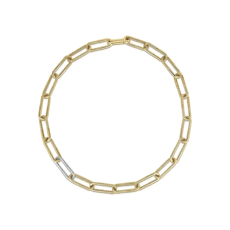 Roberto Coin 18K White & Yellow Gold Chains Diamond Paperclip Link Collar Necklace, 18