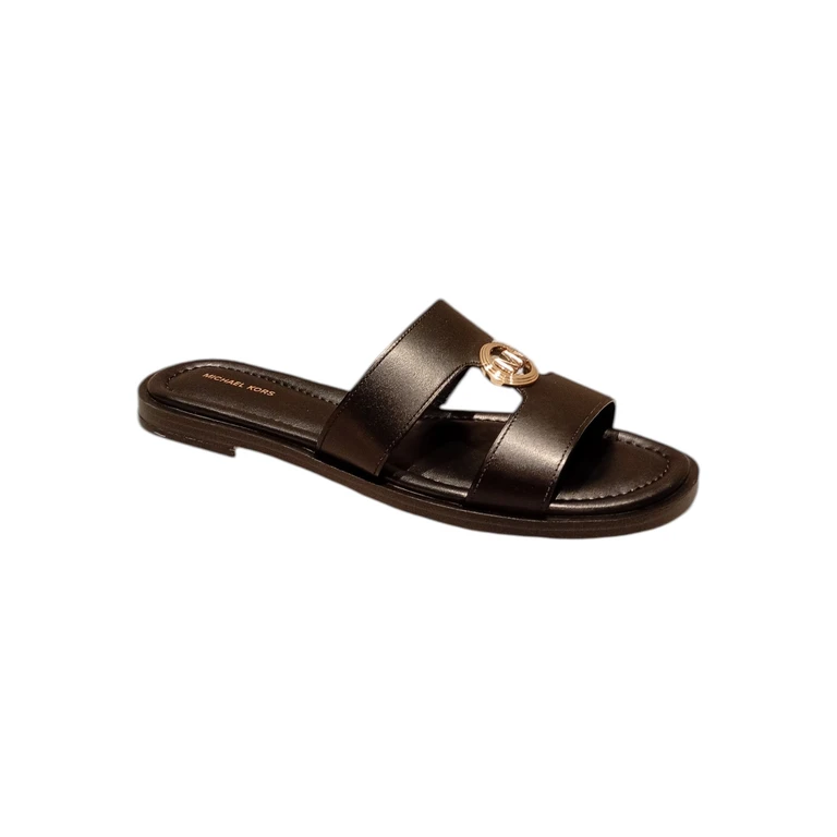 Michael Kors Erin Flat Sandal Black Calf Leather Shoe - Women