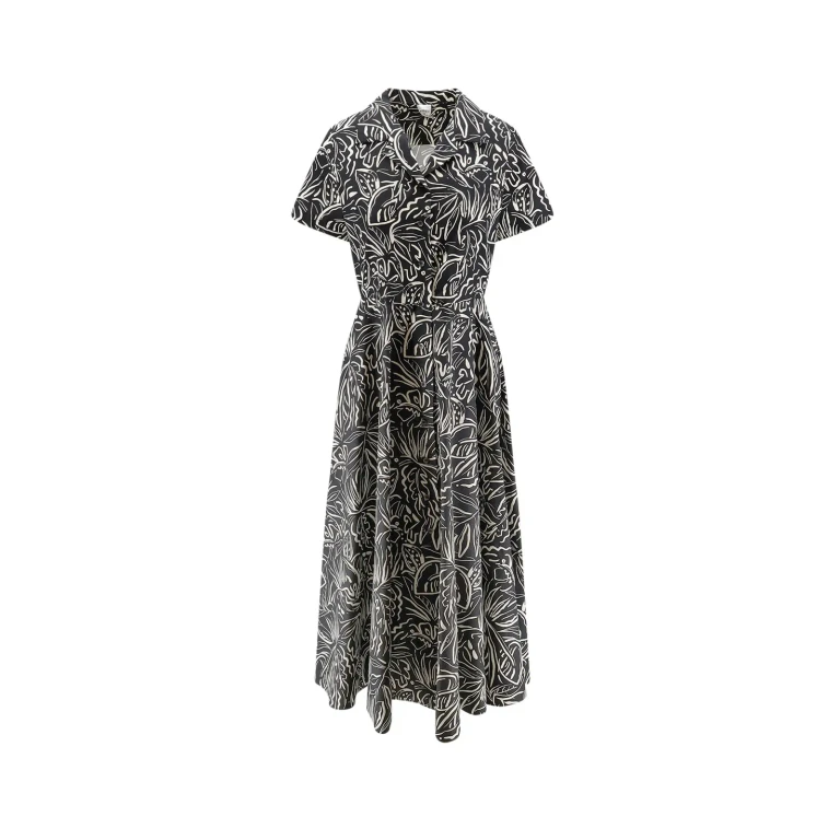 Robe chemisier midi Aspesi en coton noir à motif floral