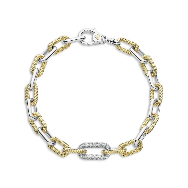 Lagos 18K Yellow Gold & Silver Caviar Lux-Clip Diamond Link Bracelet - Exclusive