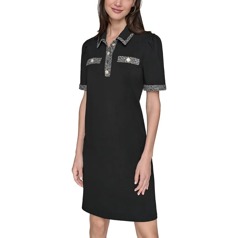 Karl Lagerfeld Paris Tweed Trim Polo Dress