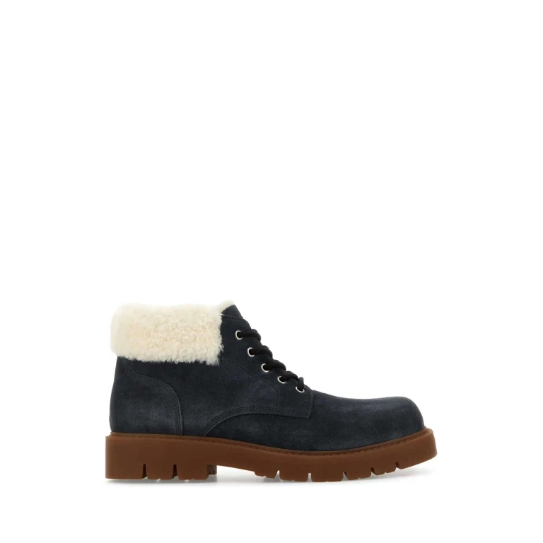 Bottega Veneta Denim Blue Suede Haddock Ankle Boots