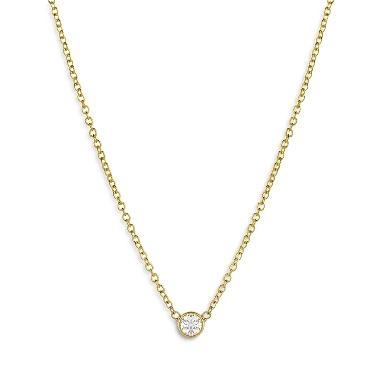 Zoe Lev 14K Yellow Small Bezel Diamond Necklace, 16-18