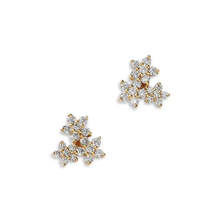 Diamond Flower Stud Earrings in 14K Yellow Gold, 0.5 tcw