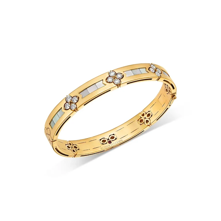 Roberto Coin 18K Yellow Gold Love in Verona Mother of Pearl & Diamond Flower Bangle Bracelet