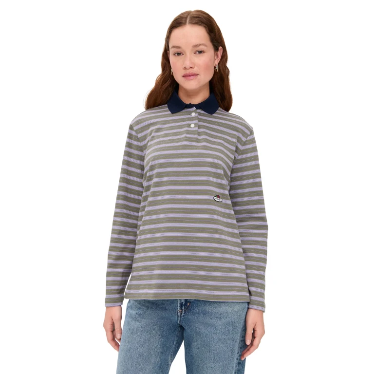 HOMMEGIRLS Homme Girls x Fruit of the Loom Striped Long Sleeve Polo Lavendar Stripe M