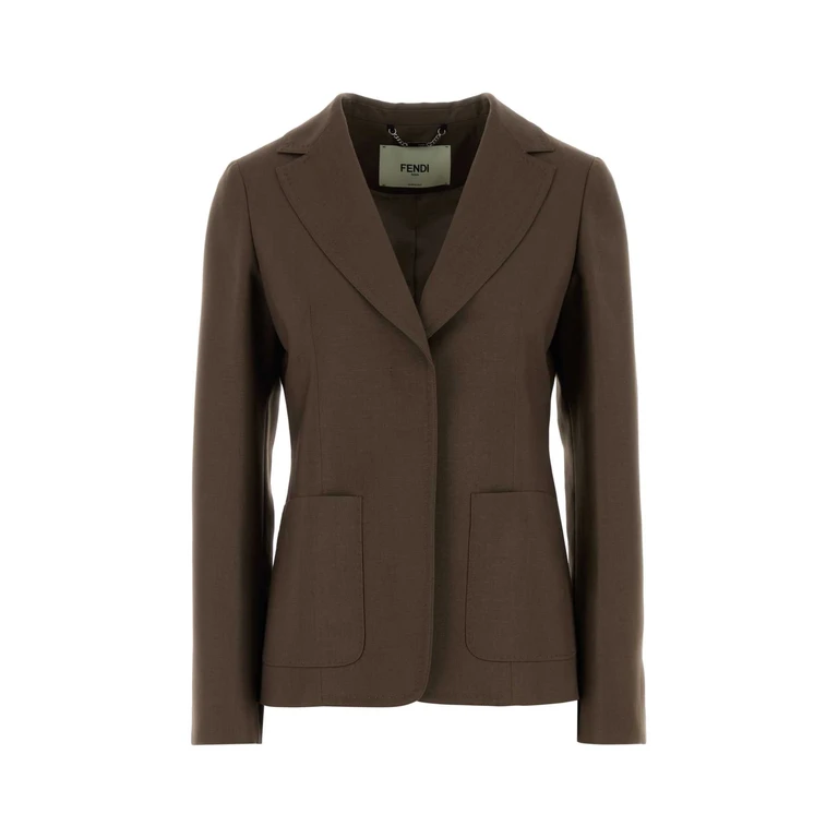 Fendi Mud Wool Blend Blazer Brwon Giacche E Gilet - Women
