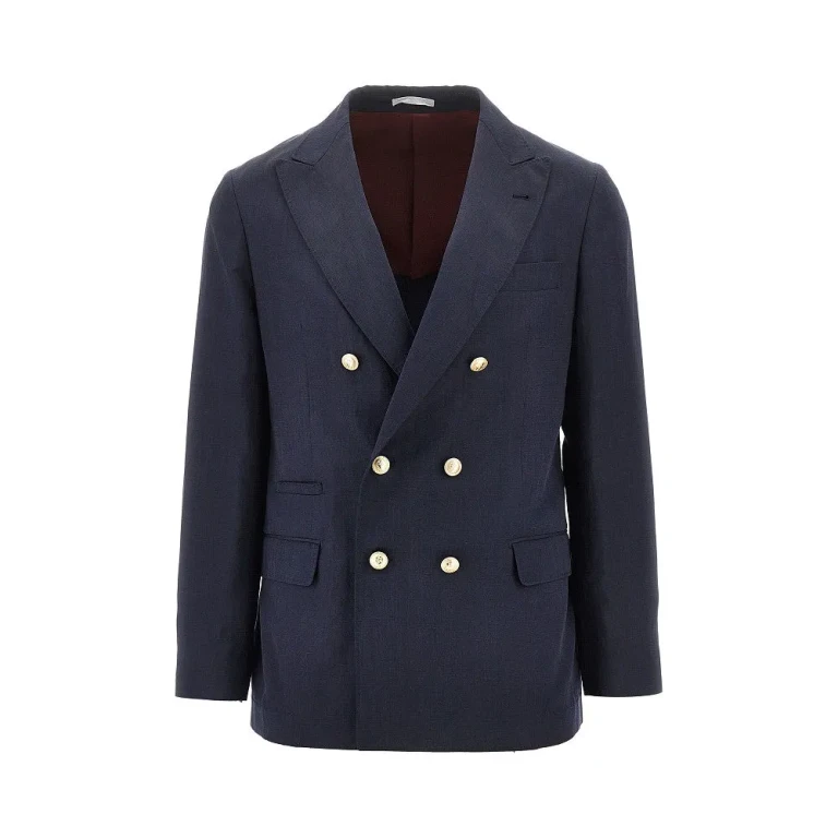 BRUNELLO CUCINELLI Silk and linen twill double-breasted jacket Man 48