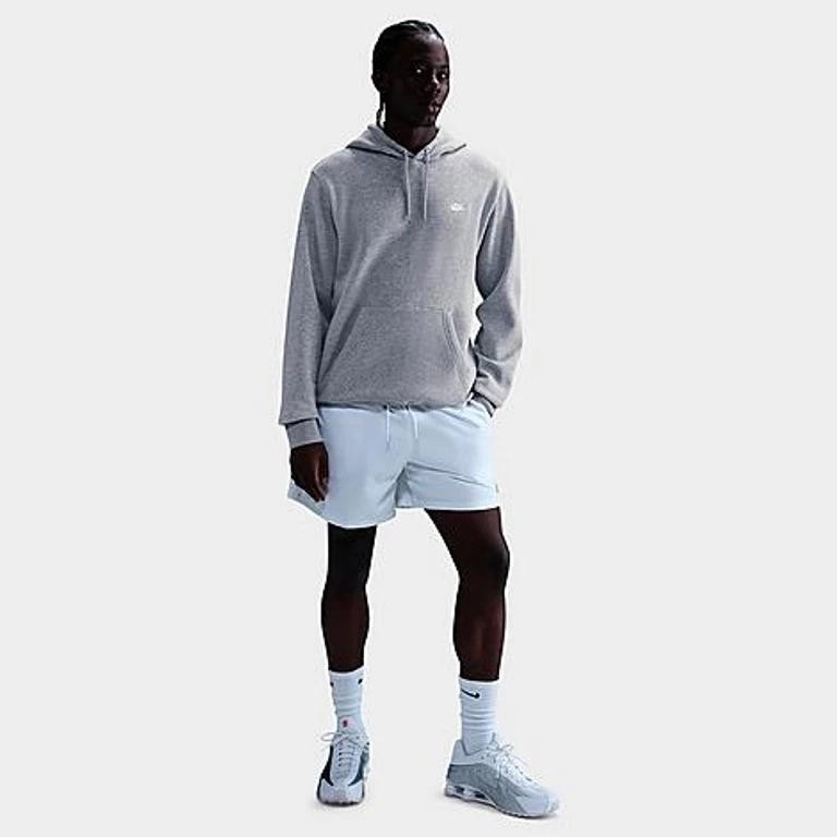Nike Men's Club Fleece Premium Embroidered Pullover Hoodie in Dark Grey Heather/Light Smoke Grey/White Size: XXS
